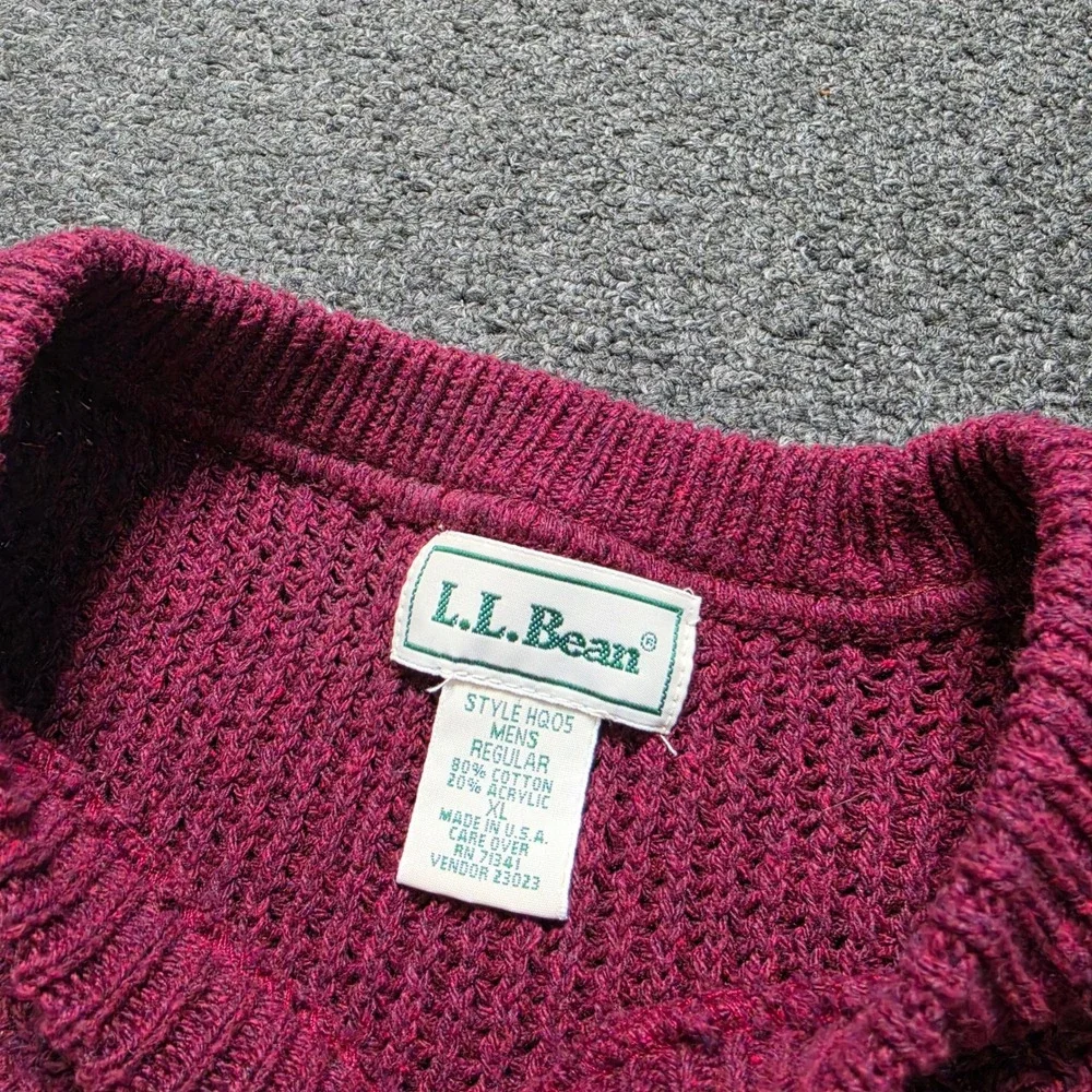 VTG LL Bean Fisherman Knit Sweater Burgundy Mens XL Cotton Blend Crewneck USA‎